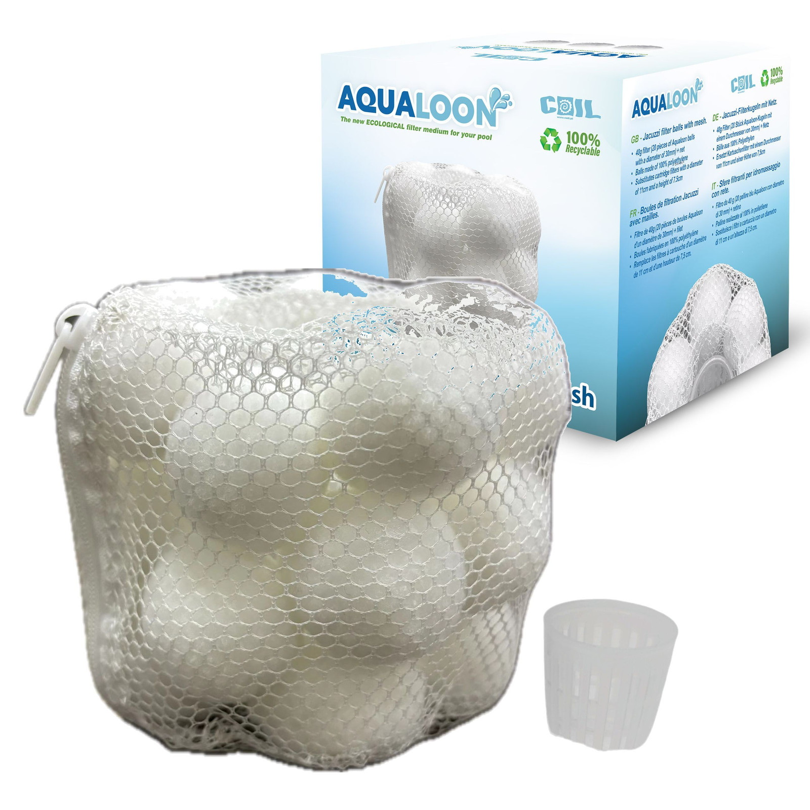 COIL filterballen voor zwembaden, ecologisch waterfilter, compatibel met Bestway filtertype VI en Intex type S1, 20 stuks, wit
