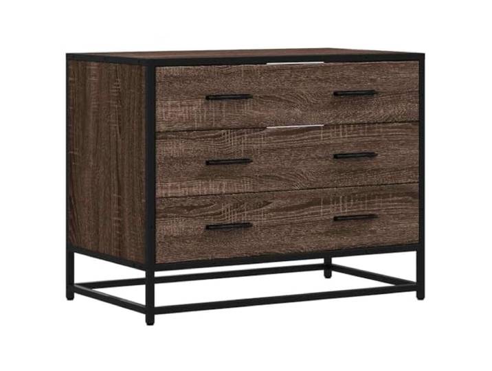 Foknhdi Schubladenschrank Braun Eichen-Optik 70x41x56 cm Kommode Praktischer Beistellschrank mit 3 Schubladen und robustem Metallgestell für Wohnzimmer, Flur oder Schlafzimmer.