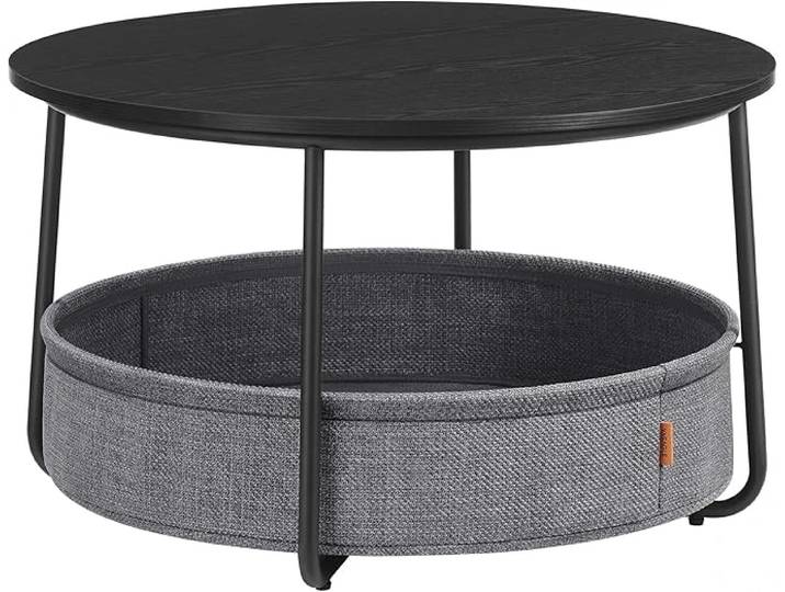 Couchtisch SALMA mit Ablagekorb, Ø 75 cm, schwarz