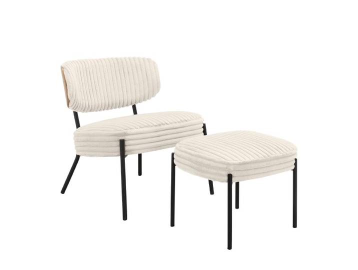 Fauteuil lounge avec repose-pieds en tissu crème