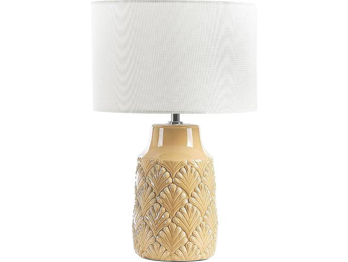 BELIANI Tischlampe Gelb Keramik Glänzend Leinen Nachttischlampe Schreibtischleuchte Modernes Design