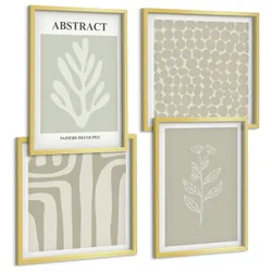 BILDER SET 4er Set - 50x50 cm & 40x60 cm Goldrahmen - Pflanzen- und geometrische Muster