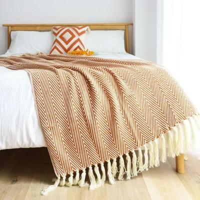 Uplift Picks Retro Geometric Knitted Throw Blanket Nordic Sofa Bed Cover orange 127x170 Cm