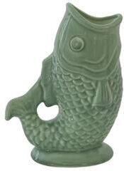 IH Casa Decor Ceramic Arched Tail Fish Vase Textured Green