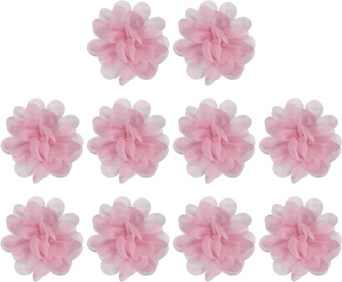 10 stuks Chiffon Bloemen Applicaties voor het versieren van kleding - Roze - 5 cm
