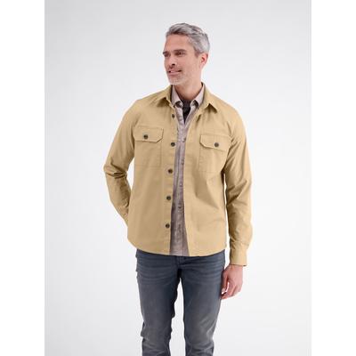Langarmhemd LERROS "Herrenhemd aus flexiblem Baumwollmischgewebe", Herren, Gr. L, Normalgrößen, beige (tan beige), 97% Baumwolle, 3% Elasthan, Hemden