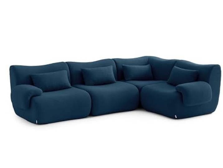 MILYsofa Modulares Ecksofa, 4-Sitzer, Bouclé-Bezug Tiefblau, Abnehmbare Kissenbezüge (Tiefblau, 4-Sitzer)