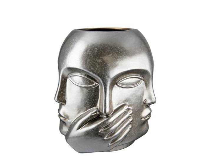GILDE Vase Blumenvase aus Keramik - Gesichtsvase Nichts sehen hören Sagen - wasserdicht europäische Herstellung - Farbe: antik Silber Höhe 23 cm