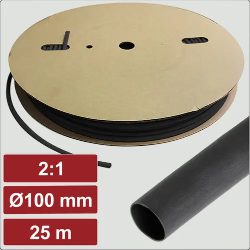 Electronic Garage EG25CA021 Schrumpfschlauch ohne Kleber Schwarz 100mm 50mm Schrumpfrate:2:1 25m
