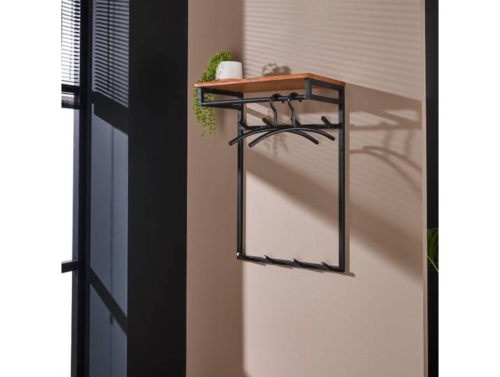 LifestyleFurn Kapstok Kelsie met 8 haken en roede, acaciahout - Massief Acacia Naturel