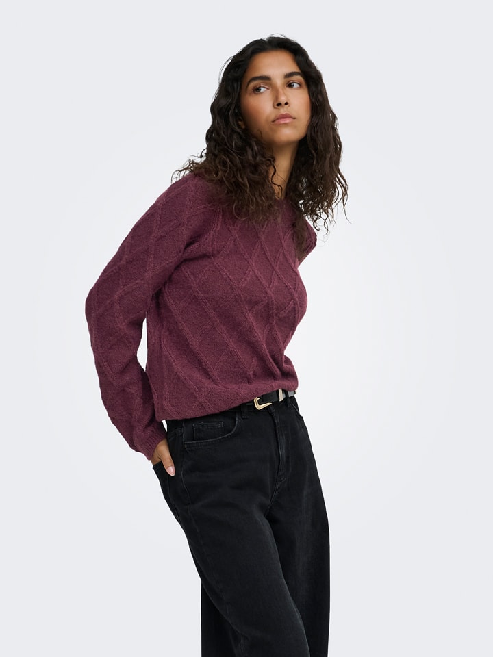 JDY Pullover "Sigrid" in Bordeaux - L