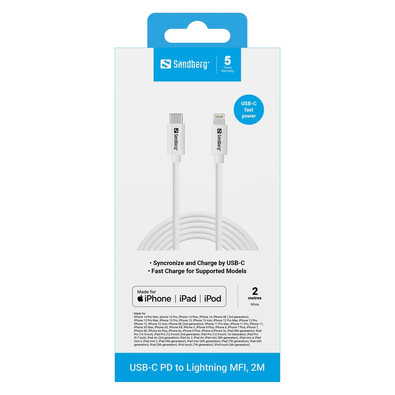 Sandberg USB-C PD to Lightning MFI, 2M (2 m, USB 3.2 Gen 1) (136-59)