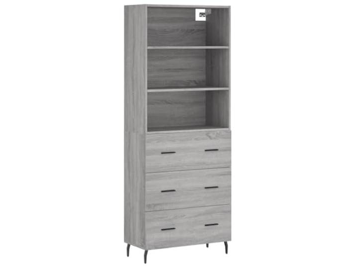 KGFHERENB Highboard Grau Sonoma 69,5x34x180 cm Holzwerkstoff Schrank Elegantes Standregal fürs Wohnzimmer mit viel Stauraum, stabilen Metallfüßen und praktischem zweiteiligem Aufbau.