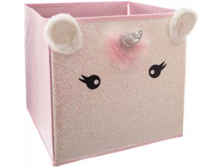 Atmosphera Kids Eenhoorn opbergdoos met oortjes - 29x29x29cm - Opvouwbaar - Roze