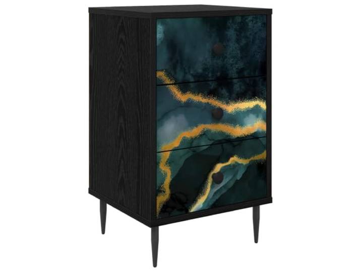 LMTYOENFG Nachttisch mit 3 Schubladen Eichen-Optik Schwarz 36x33x61cm Kompakte Nachtkommode fürs Schlafzimmer mit stilvoller Musterung, Bodenfreiheit gegen Bodenfeuchte und Stahlknöpfen.