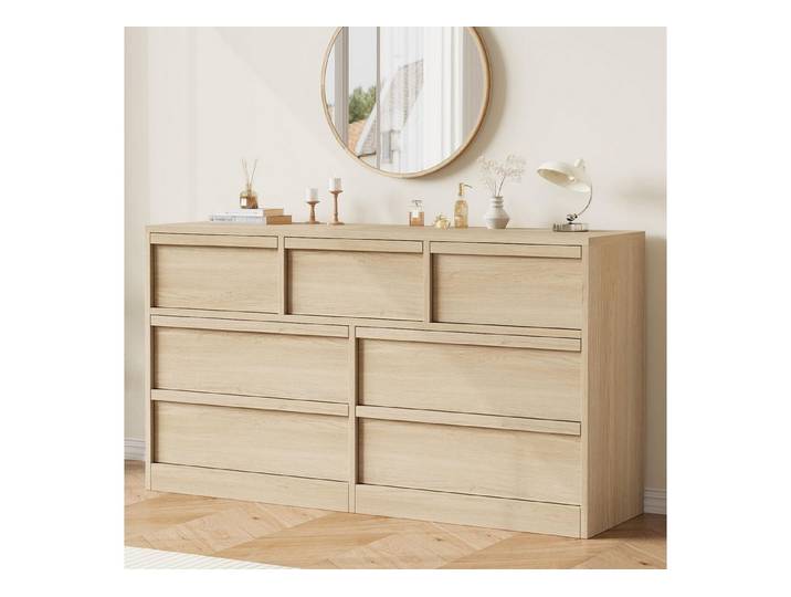 GarveeMore Kommode Stilvoll Schubkastenkommode Sideboard Kombikommode Lowboard TV-Bank, 6/7/8 Schubladen großem Stauraum Holzkommode mit großem Stauraum