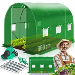 KESSER® Folien-Gewächshaus Stabil mit Fenstern mit Moskitonetz & Tür   Gartentunnel mit Rahmen aus verzinktem Stahl   Folientunnel 170g/m2  inkl. Erdanker Handschuhen & Seilen