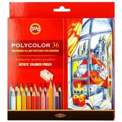 Koh-i-Noor, Malstifte, Polycolor- Künstlerfarbstifte 36er Pack inklusive Anspitzer u. 2 Graphitstifte (36x)