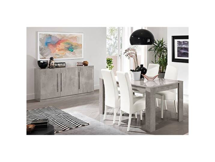 CLARK - Ensemble Séjour Effet Marbre Table 190cm + Buffet 3 Portes
