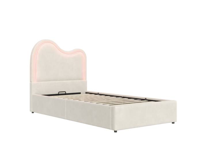 Lit enfant rembourré en velours de coton beige 90x200 cm