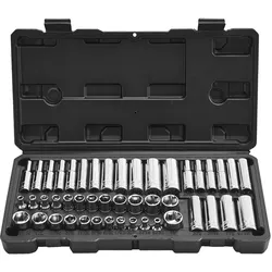 VEVOR Steckschlüsselsatz 46-tlg. 6,4 mm Antrieb, SAE- und metrische Größe, tief und Standard, Mechaniker-Werkzeugsatz mit Aufbewahrungskoffer, verchromter CR-V-Legierungsstahl, für Autoreparatur