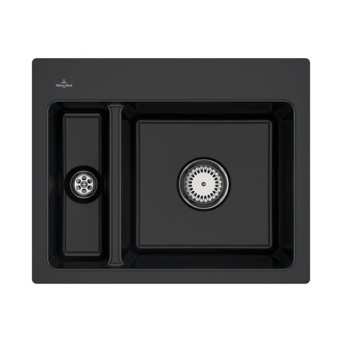 Villeroy und Boch Subway Flächenbündige Spüle 67801FS5 mit Ablaufgarnitur und Handbetätigung, Ebony