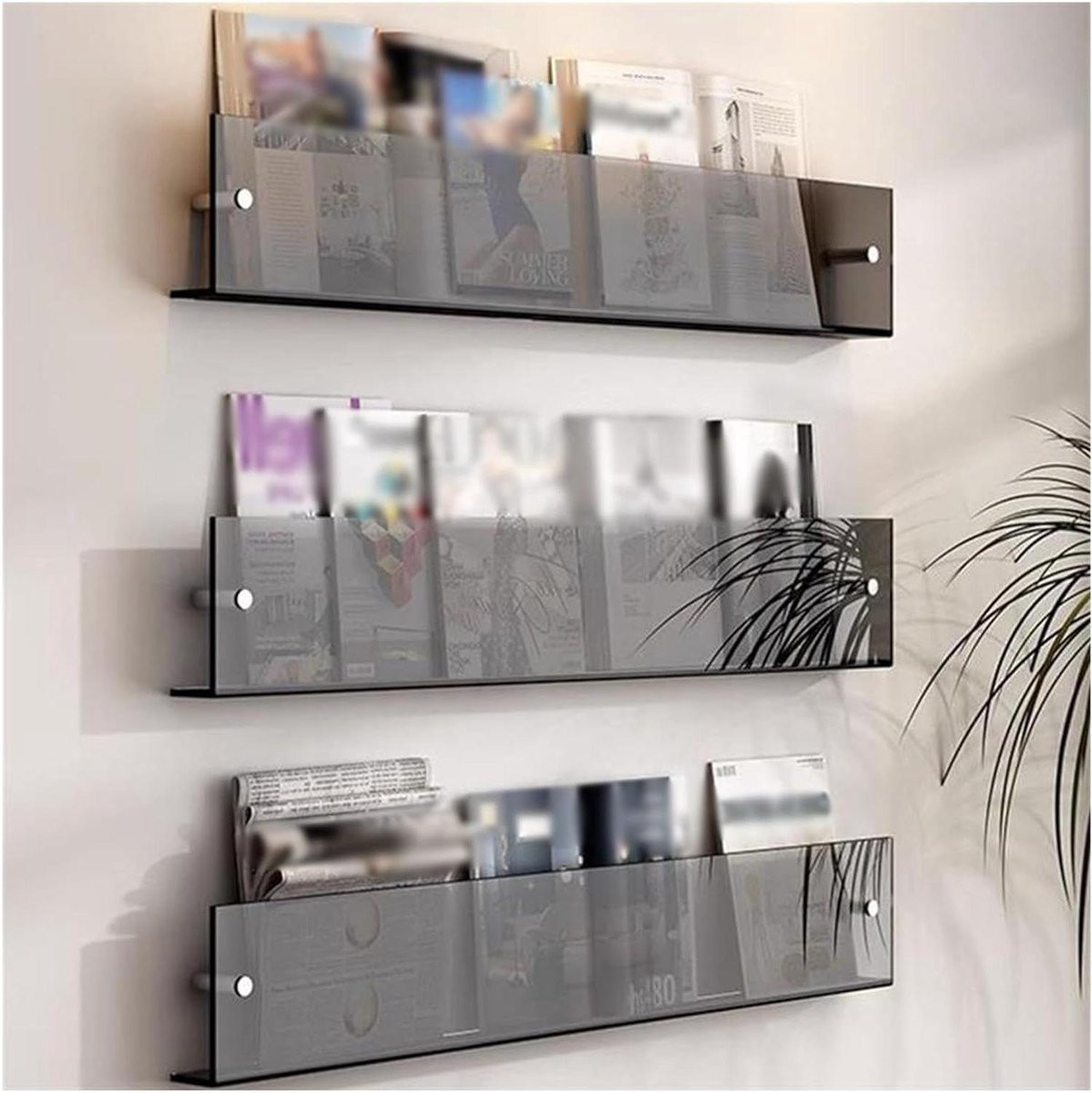 Transparant Acryl Magazine Rack Wandmontage - 315 cm Lang Opbergrek voor Boeken