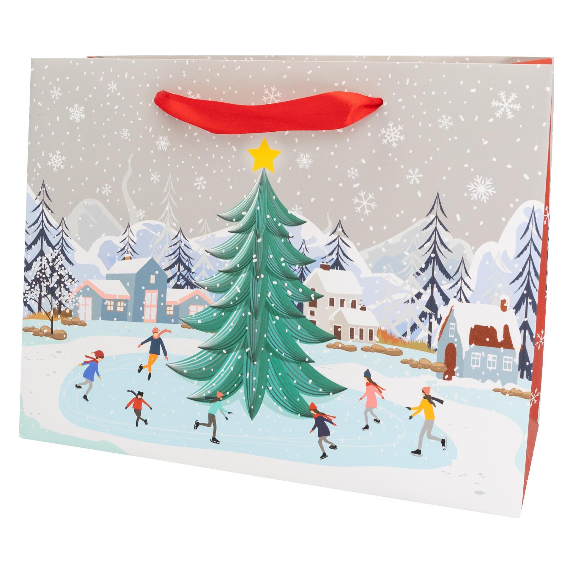 Idena Geschenktasche Winterszene mit Tannenbaum mehrfarbig 26x11x20cm landscape Format (49620990)