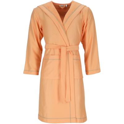 Unisex-Bademantel ESPRIT "Modern Life, ideal für Sauna & Spa, Hotelbademantel, Morgenmantel" Gr. L, rot (apricot), L:112cm, Wirkfrottier, Hausmäntel, Bunte Ziernähte