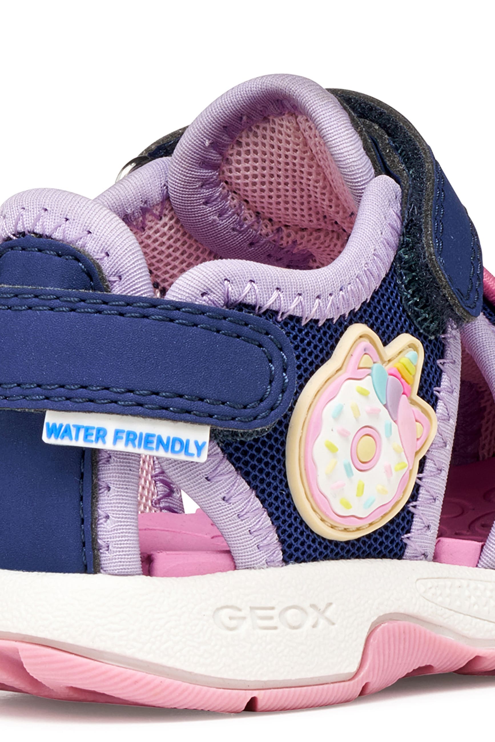 Lauflernschuh GEOX "B SANDAL MULTY GIRL", Mädchen, Gr. 27, Textil, blau (navy, lila), Lederimitat, Textil, Schuhe Lauflernschuh, Babyschuh, Sommerschuh, Klettschuh, Grössenschablone zum Download navy, lila 27, Textil