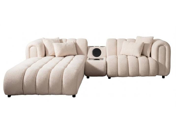 Xlmoebel Ecksofa Beiges L-förmiges Ecksofa mit Multimedia-Modul für Wohnzimmer, 3 Teile