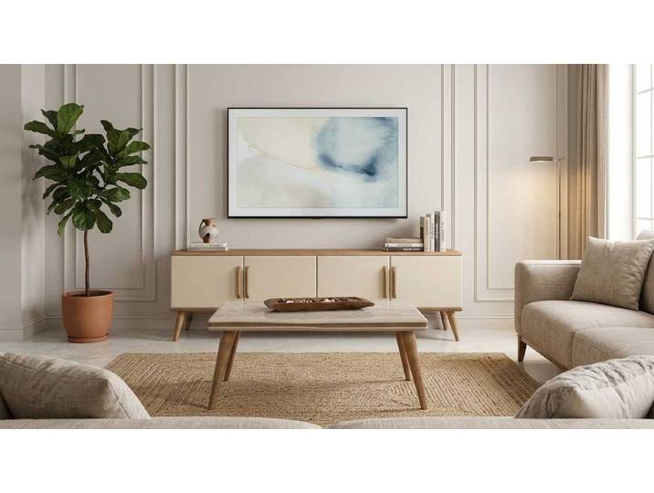 Xlmoebel Wohnzimmer-Set Wohnzimmer Set Beige Modern Luxus Tv Lowboard Couchtisch, (2-St., 2-tlg)