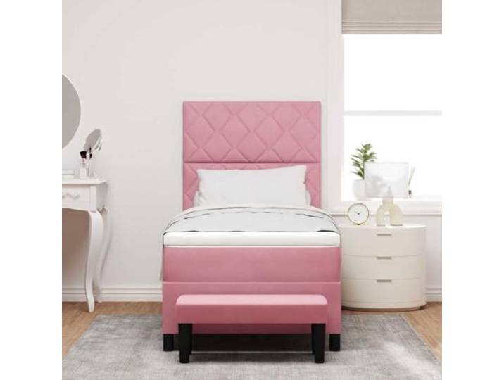 KTHLBRH Boxspringbett Rosa 200 x 90 cm Samt Struktur aus Holz, Matratze aus mittelfestem Schaumstoff, modernes Design