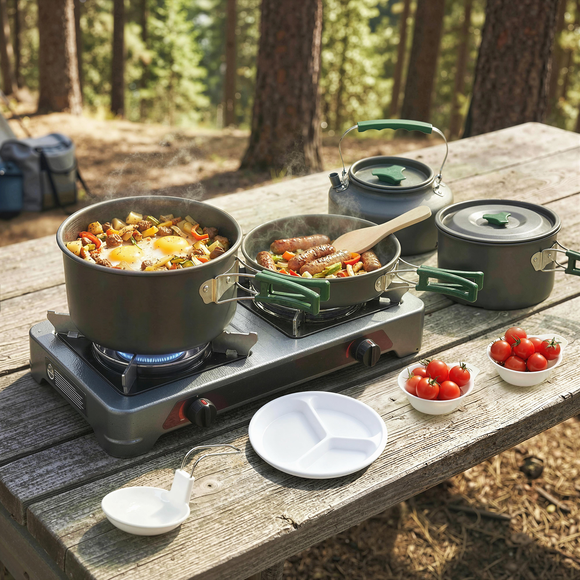Outsunny Set di Pentole Campeggio 4-5 Persone, Cucina Campeggio Alluminio, Grigio   Aosom Italy