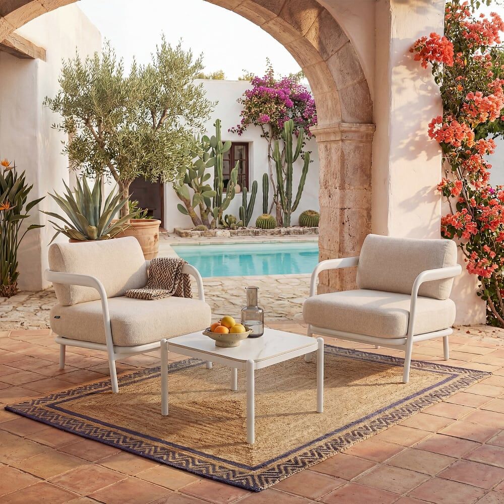 Habitat Table basse de jardin céramique, métal - aluminium blanc cassé Blanc 62x41x62cm