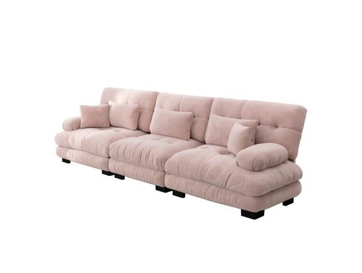 Canapé d angle modulable 3 places chenille rose 313x77x81cm assise profonde canapé lit salon appartement