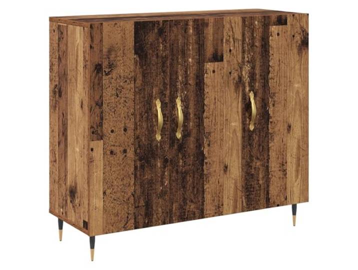 Sideboard aus Holzwerkstoff 90x34x80 cm mit Scharnier-Türen und Goldgriffen Scharnier-Türen, goldene Bügelgriffe, Kegelfüße, Esszimmer oder Wohnzimmer, Montage erforderlich