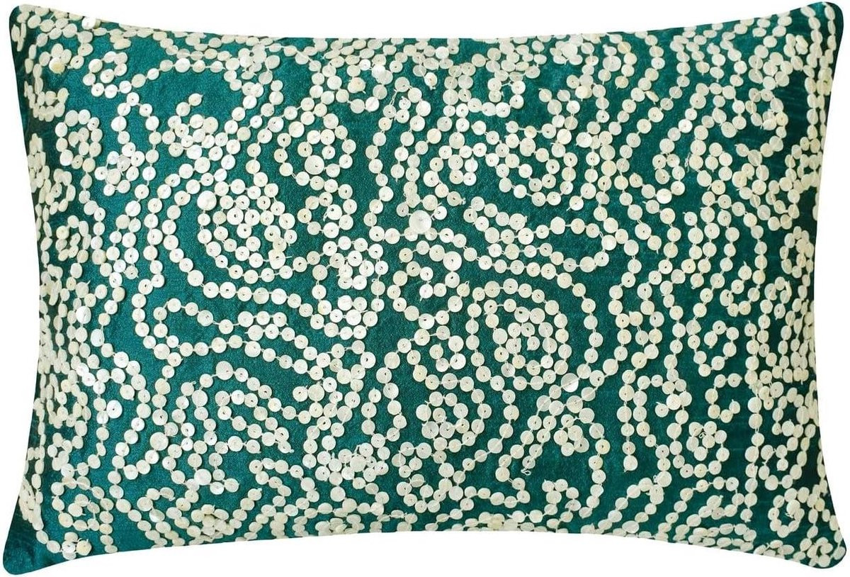Handgemaakte kunstzijde lumbale kussenslopen voor woonkamer decoratie - Pauw Groen - 30 x 60 cm
