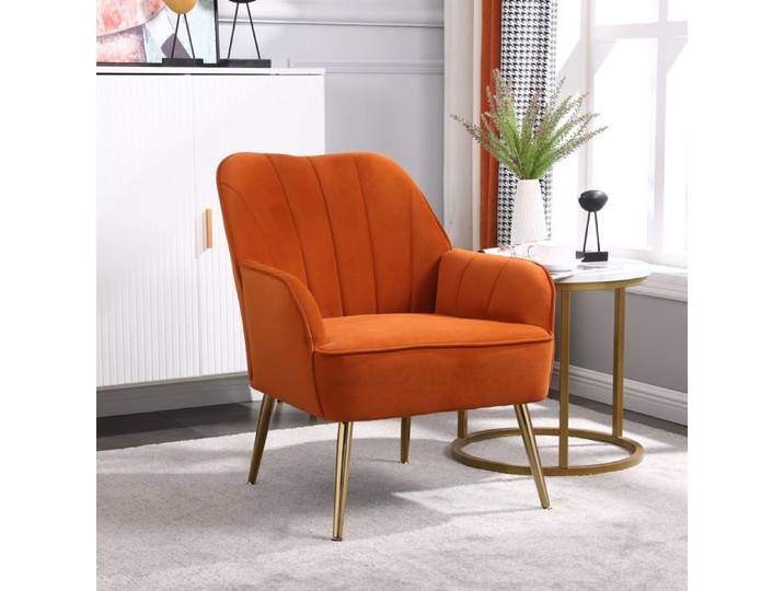 Fauteuil lounge Logidon en velours orange style rétro moderne