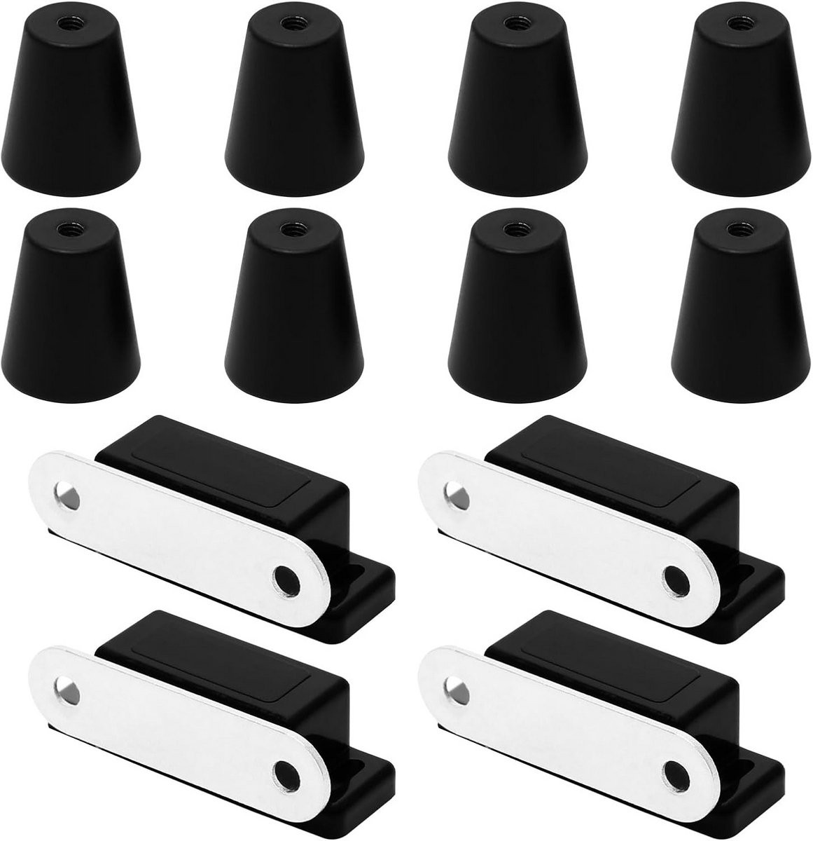 Set van 8 matzwarte meubelknoppen en 4 magnetische sluitingen voor kasten en lades