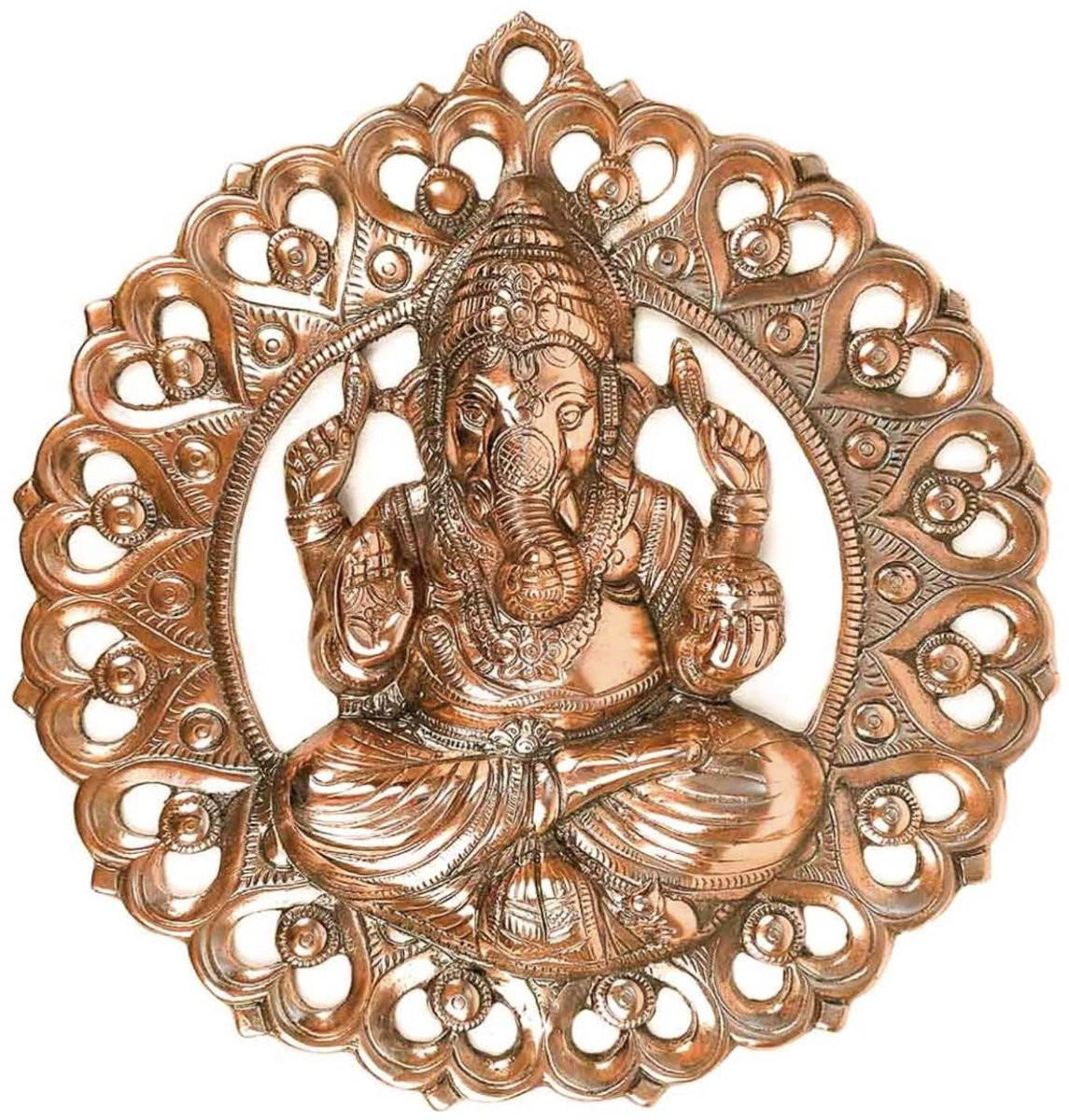 N3 Collecties Ganesha wanddecoratie van metaal in koperen kleur, 38 cm