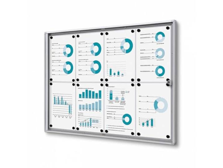 Schaukasten innen 8x DIN A4 Brandschutz B1-Norm Info-Vitrine Baustoffklasse B1 nach DIN 4102 schwer entflammbar magnetische Rückwand, abschließbar brandsicher für Innenbereich & Wandmontage
