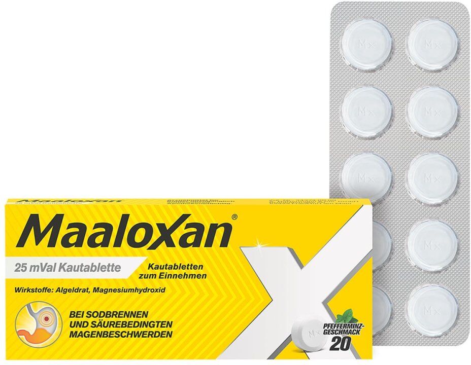 MAALOXAN Kautabletten bei Sodbrennen mit Magenschmerzen 20stk