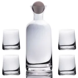 Intirilife Karaffe mit 4 Gläsern Set aus Glas mit Smoky Grau - Karaffe 1.1 Liter - Gläser 200 ml - Geschenk Set Kanne Krug mit Balldeckel
