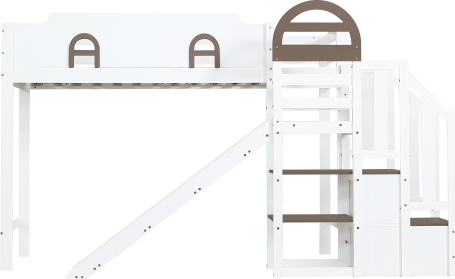 Etagenbett 90x200cm Ohne Matratze Weiss Kinderbett Mit Fenster Rutsche Treppen Mit Handlauf 2 Schliessfaecher Vielseitiges Design Braun Kiefer MDF