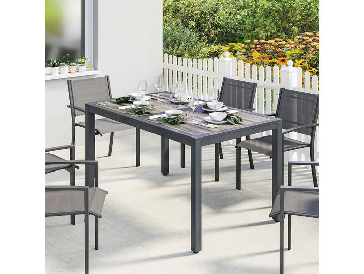 Outsunny Table de Jardin Extérieure 140x80cm Effet Bois Gris