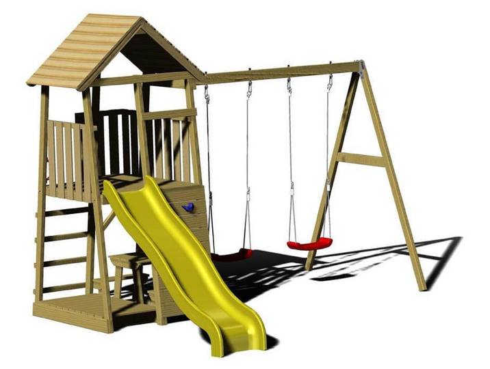 Wendi Toys Holz Spielturm Giraffe mit Rutsche, Kletterwand, 2 Schaukeln & Picknicktisch Natur 280x340x270 cm