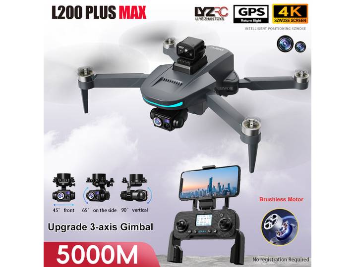 Drone GPS L200 PLUS MAX avec caméra HD professionnelle 4K, nacelle stabilisée 3 axes, UVA aérien, WIFI 5G, moteur brushless, évitement d'obstacles, quadricoptère RC jouet