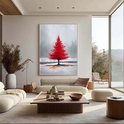 Abstraktes Leinwandbild mit rotem Baum, großes Wandbild für Zuhause oder Büro, handgefertigt auf Bestellung, Geschenk für Kunstliebhaber