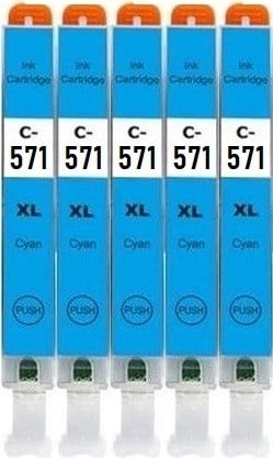 Inkpro 5 x compatibele inktpatronen Canon CLI-571 cyaan XL voor Pixma MG, MG68, MG77 en TS series